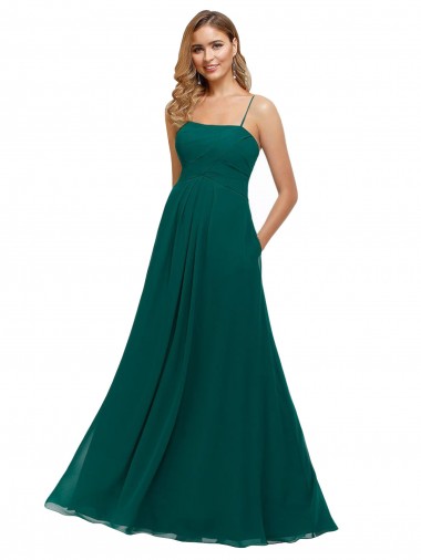 Online Chiffon Bridesmaid Dress with Pleated Bodice and Straps