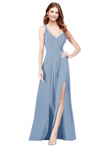 Online Surplice Bodice A-Line Long Chiffon Bridesmaid Dress