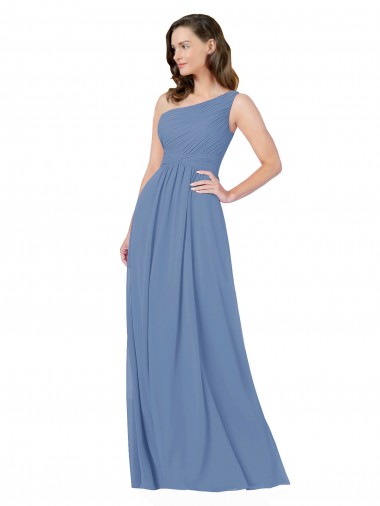 Online Pleated One Shoulder Chiffon Bridesmaid Dress