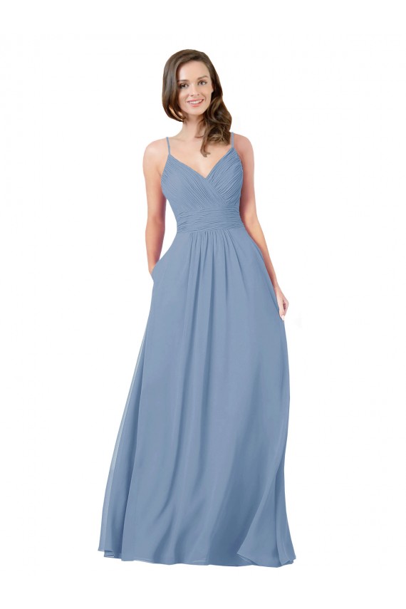 A-Line Ruched V-Neckline Chiffon Bridesmaid Dress with Pockets