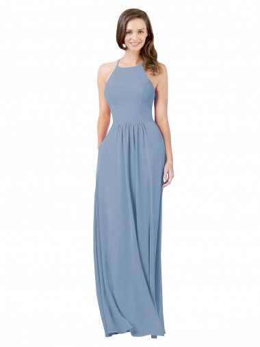 Online Chiffon Bridesmaid Dress with High Halter Neckline