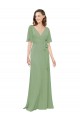 Chiffon V-Neckline Wrap Bridesmaids Dress With Double Flutter Sleeve