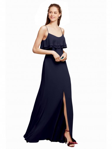 Online Draped Long Chiffon Bridesmaid Dress with Straps and Layers