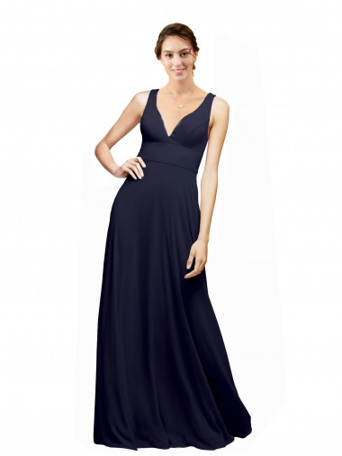 Online Open Back Long Chiffon Bridesmaid Dress with Plunging V-Neck Bodice