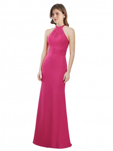 Online Slim A-Line Long Chiffon Bridesmaid Dress with Strappy Back