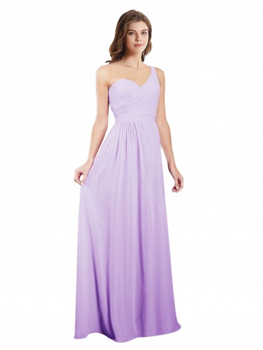 Online Draped One Shoulder A-Line Long Chiffon Bridesmaid Dress
