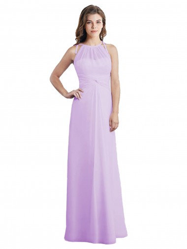 Online Sweetheart Long Chiffon Bridesmaid Dress with Halter Straps