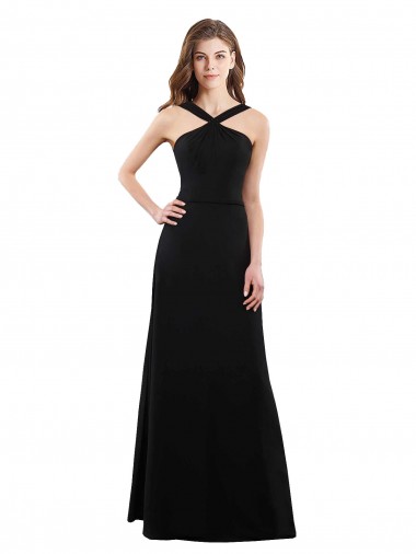 Online Chiffon A-Line Bridesmaid Dress with Criss Cross Halter Top
