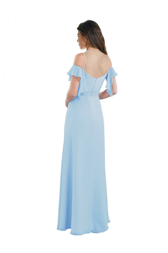 Cold Shoulde Chiffon Bridesmaid Dress with Wrap Bodice