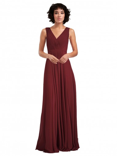 Online Sleeveless V-Neck Pleated Chiffon Bridesmaid Dress