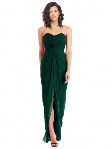 Online Twist Front Draped Chiffon Bridesmaid Dress with Slit