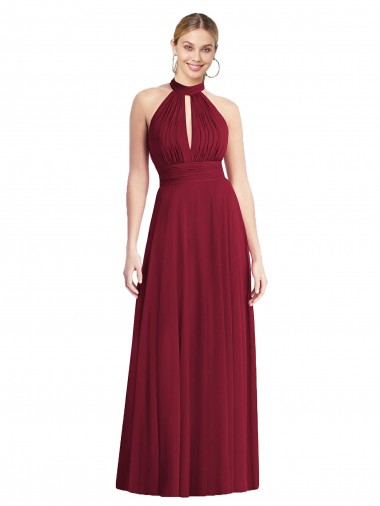 Online High-Neck Open Back Shirred Halter Maxi Bridesmaid Dress