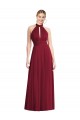 High-Neck Open Back Shirred Halter Maxi Bridesmaid Dress