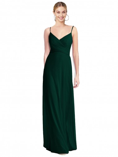 Online Wide V-Neck Long Spaghetti Strap Chiffon Bridesmaid Dress