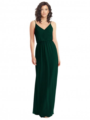 Online V-Neck Blouson Bodice Chiffon Maxi Bridesmaid Dress