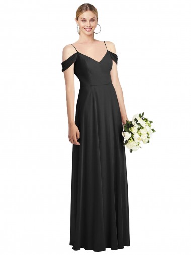 Online Cold-Shoulder V-Back Chiffon Maxi Bridesmaid Dress