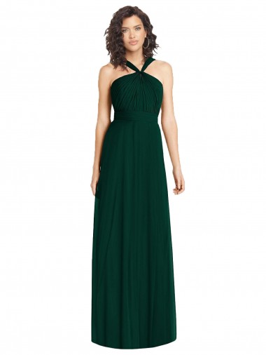 Online Draped Halter Neck Long Chiffon Bridesmaid Dress with Low Back