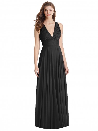 Online Full Length V-Neck Chiffon Bridesmaid Dress with Wide Criss Cross Straps