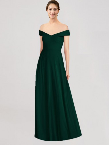Online Full length Off the Shoulder Chiffon Bridesmaid Dress
