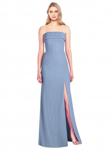 Online Trumpet Full Length Strapless Chiffon Bridesmaid Dress with Slit