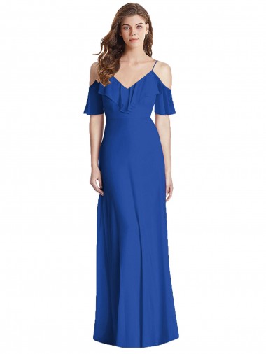 Online Ruffled Cold-Shoulder Chiffon Maxi Bridesmaid Dress