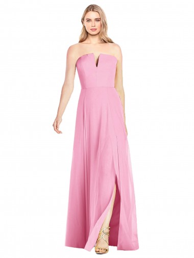 Online Strapless Notch Chiffon Maxi Bridesmaid Dress