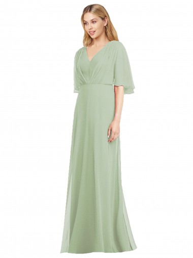 Online Full Length Lux Chiffon Flutter Sleeves Bridesmaid Dress