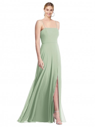 Online Sleek Spaghetti Straps Low Back Square Neck Maxi Formal Chiffon Bridesmaid Dress