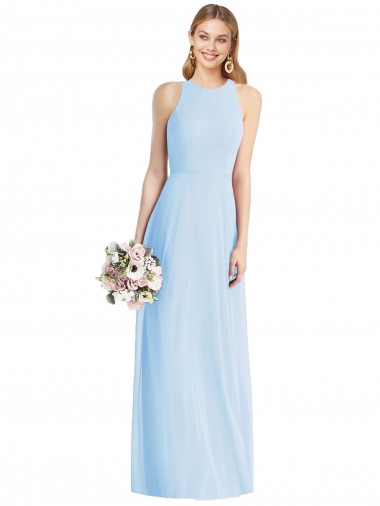 Online Sleeveless Halter Chiffon Maxi Bridesmaid Dress