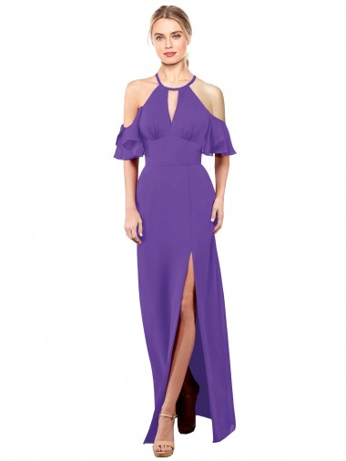 Online Slim A-Line Chiffon Bridesmaid Dress with Off The Shoulder Ruffle Sleeves