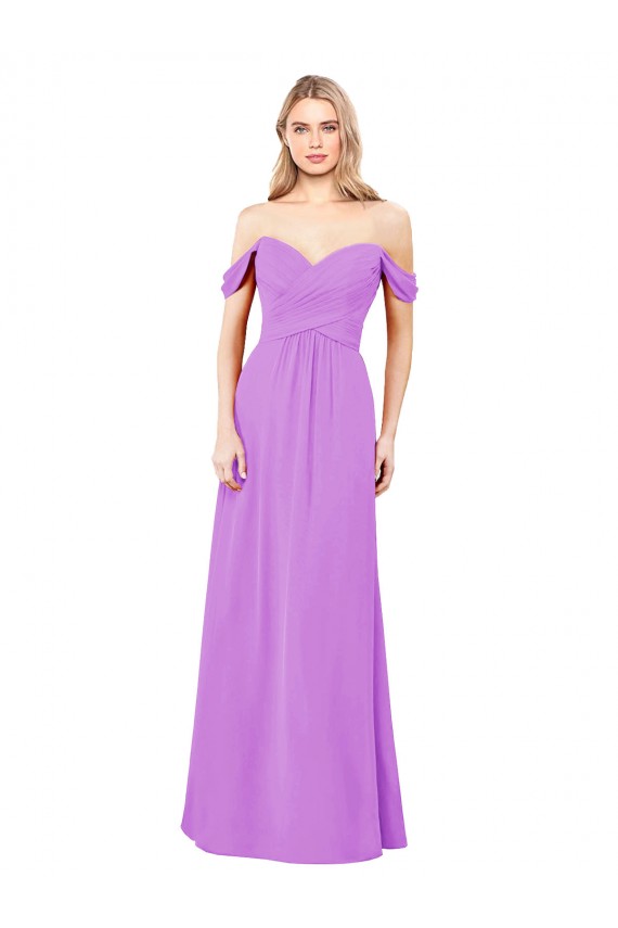 Off The Shoulder Draped Sleeves A-Line Chiffon Bridesmaid Dress