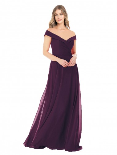 Online Classic Off the Shoulder Draped Chiffon Bridesmaid Dress