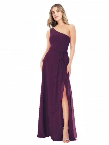 Online One Shoulder Chiffon Bridesmaid Dress with Tie Belt