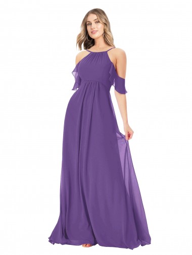 Online Cold Shoulder Flutter Sleeves Chiffon Bridesmaid Dress