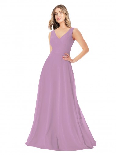 Online Simple Chiffon V-Neck Bridesmaid Dress with Draped V-Back