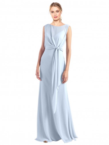 Online Illusion Boat Neck Long Full Length Chiffon Bridesmaid Dress with Keyhole Back