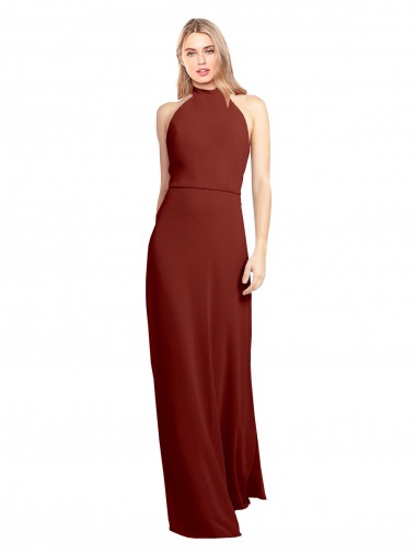 Online Slim High Neck Halter Fitted Open Back Chiffon Bridesmaid Dress / Prom Dress