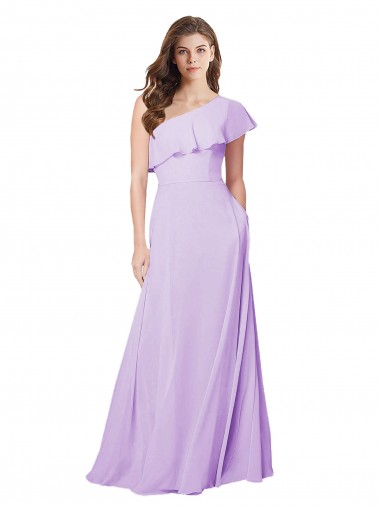 Online Draped One Shoulder Long Chiffon Bridesmaid Dress 