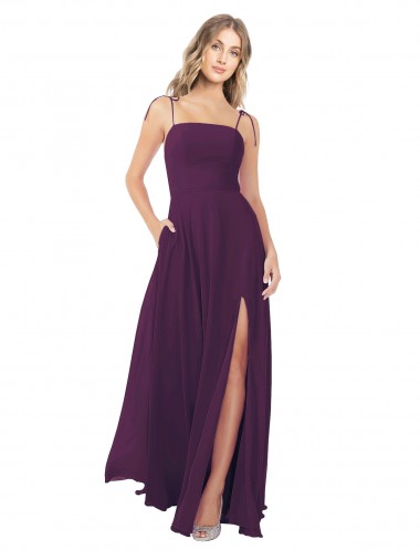 Online Chiffon Bridesmaid Dress with Front Slit and Keyhole Back