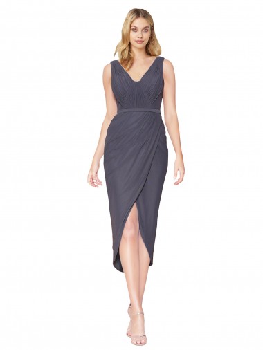 Online High Low V-Neck Chiffon Mermaid Wrap Bridesmaid Dress / Formal Prom Dress