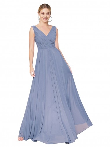 Online Floor Length High Neck V-Back Chiffon Bridesmaid Dress / Formal Prom Dress