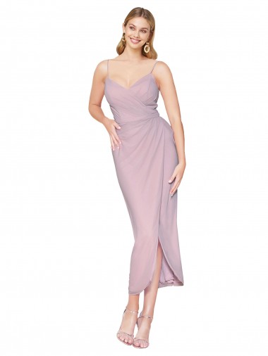 Online Short Knee Length Chiffon Wrap Bridesmaid Dress / Cocktail Prom Dress with Straps