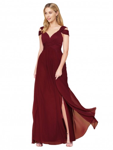 Online Off the Shoulder Long Chiffon Bridesmaid Dress / Formal Prom Dress with Side Slit