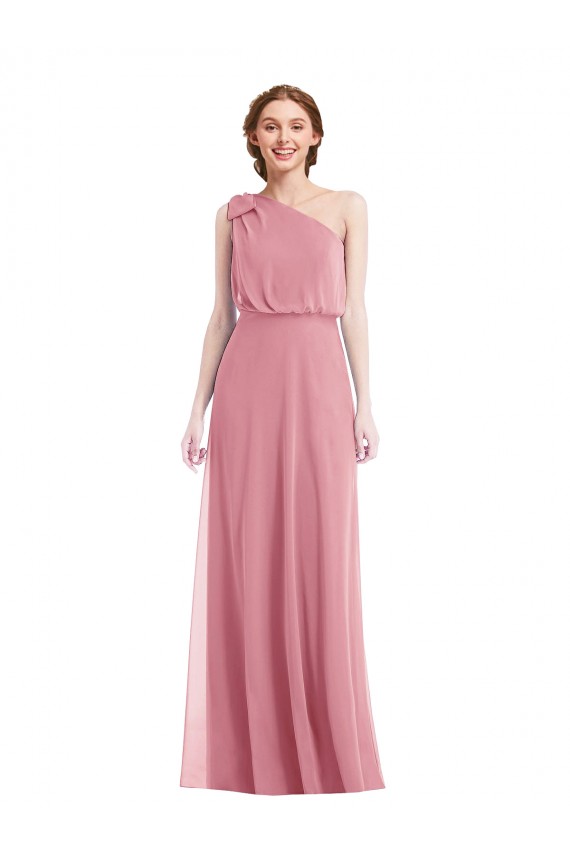 One Shoulder Bow Blouson Bodice Maxi Bridesmaid Dress