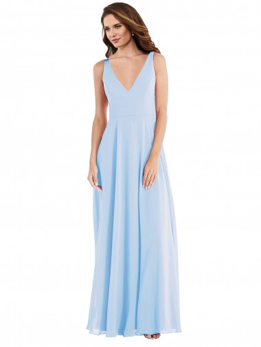Online Deep V-Neck Chiffon Maxi Bridesmaid Dress