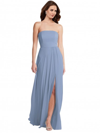 Online Strapless A-Line Maxi Bridesmaid Dress with Front Slit