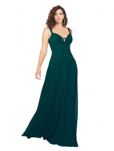 Online Tied Bodice Sweetheart V-Neck Chiffon Bridesmaid Dress