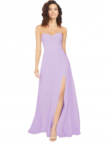 Online Draped Sweetheart Long Chiffon Bridesmaid Dress with Front Slit