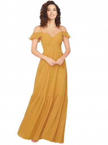 Online Ruched Keyhole Back Boho Chiffon Bridesmaid Dress