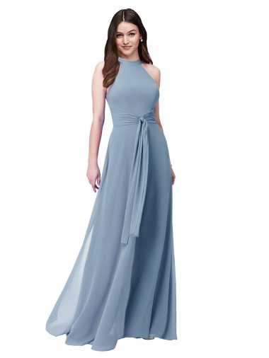 Online Halter High Neck Chiffon Dress with Sash